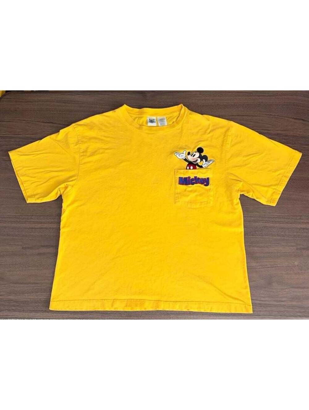 Vintage Disney Catalog Embroidered Yellow Mickey Mouse Pocket T-Shirt - Mens XL
